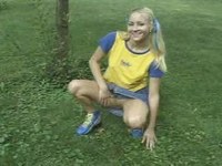 This is the playful blonde cheerleader that doesn't care her insane and fierceful pussyplay is being recorded on cam